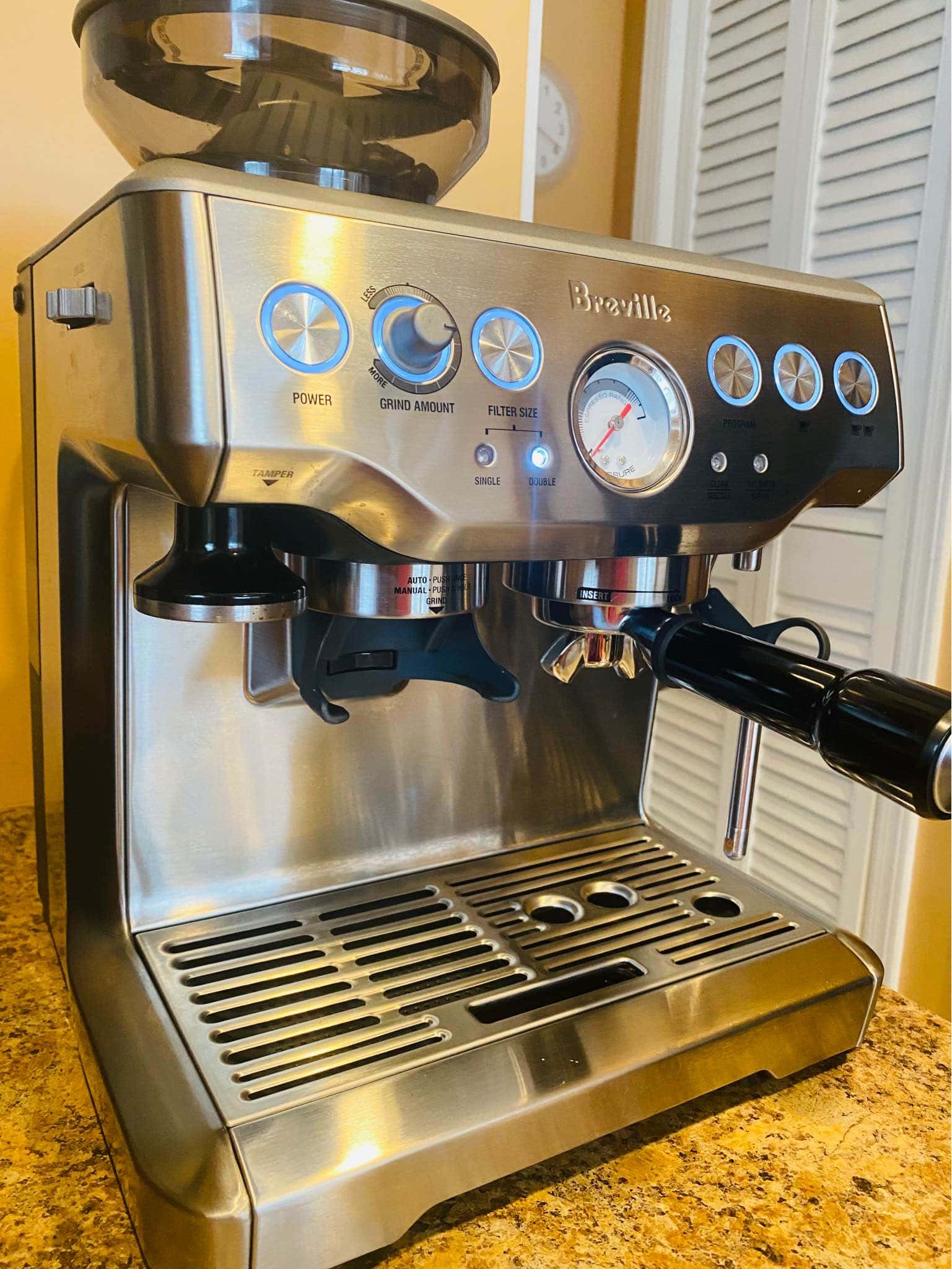 Breville Barista Express uses Thermocoil and heats water in 30s